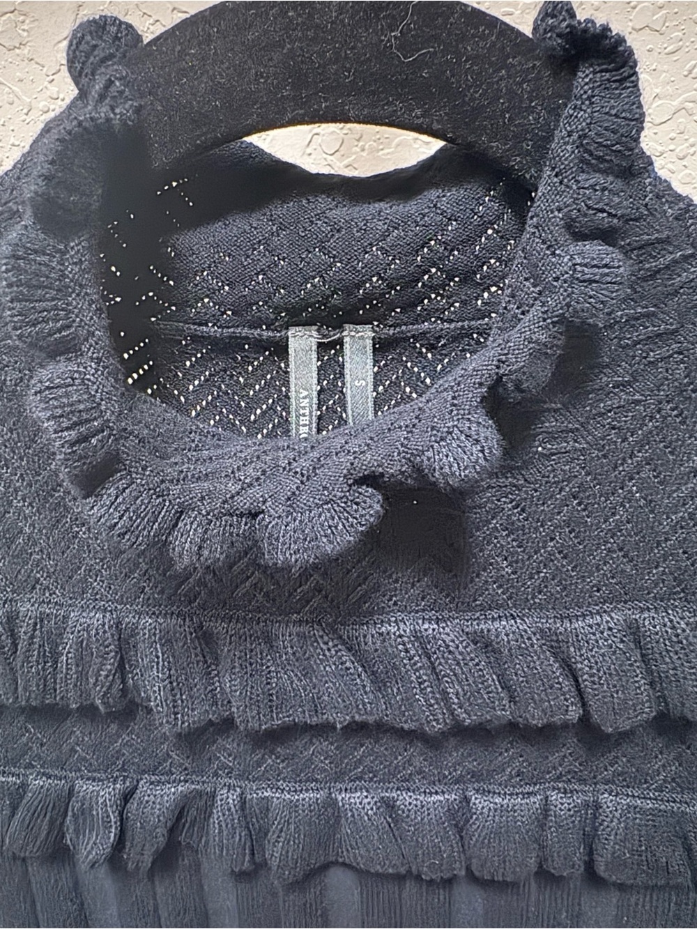 Anthropologie Black Ruffle-Trim Knit Short Sleeve Mock Neck Top - Picture 3 of 3
